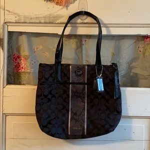 Black Coach Purse with Faux Snake Skin Detail